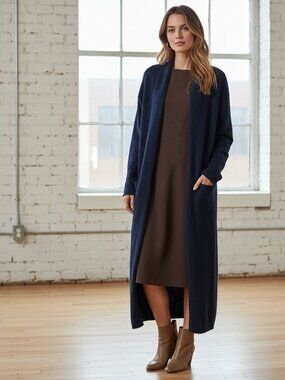 Treasure & Bond Duster Cardigan Navy Large Longline Cozy Layering Sweater